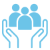icon image of two blue hands holding up 3 blue figures